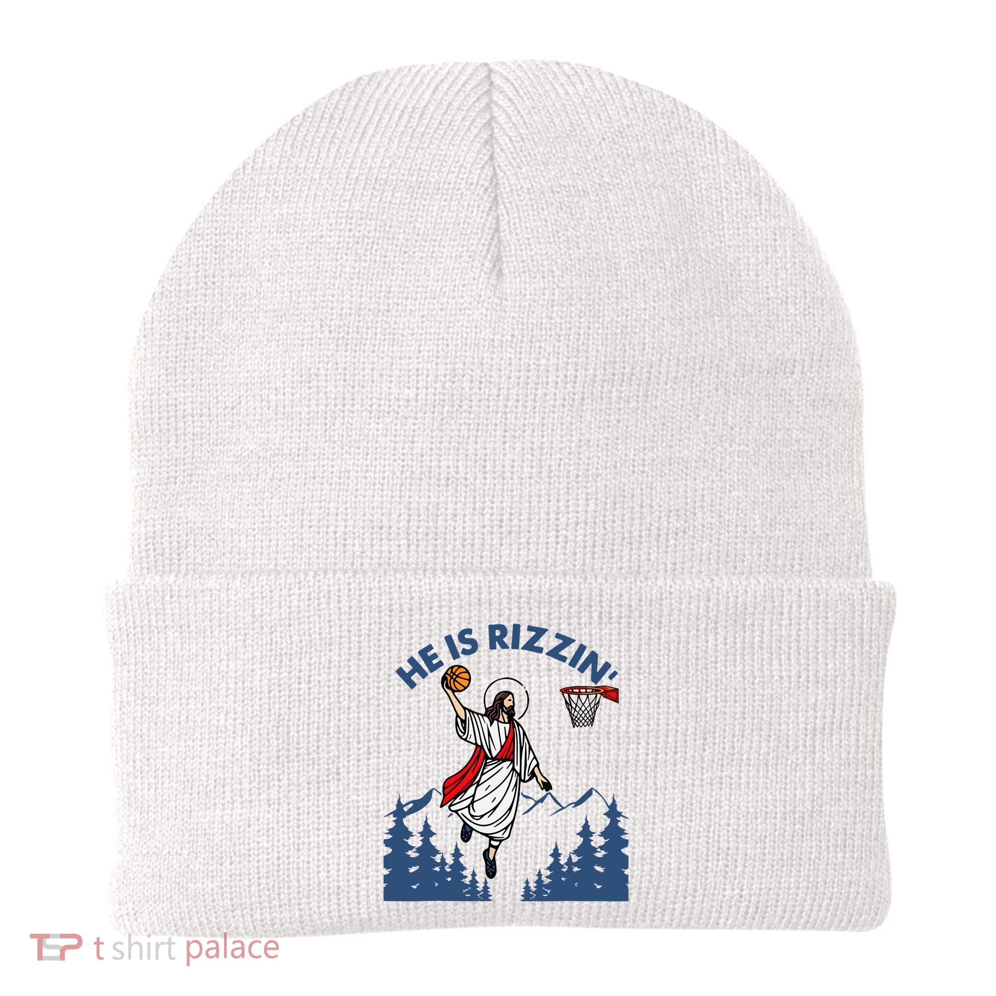 He Is Rizzin Jesus Basketball Easter Religious Beanie