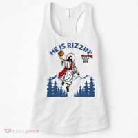 He Is Rizzin Jesus Basketball Easter Religious Women's Tank Top thumb 0