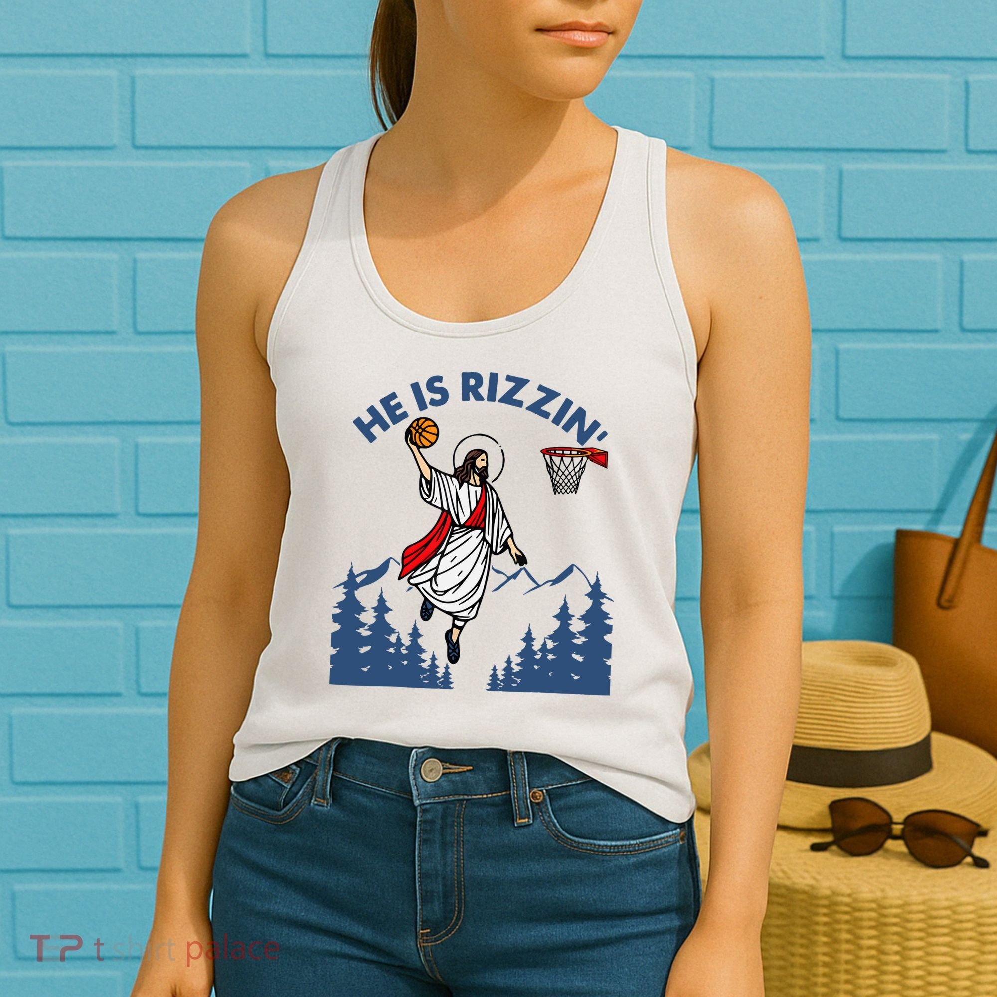 He Is Rizzin Jesus Basketball Easter Religious Women's Tank Top
