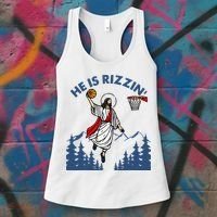 He Is Rizzin Jesus Basketball Easter Religious Women's Tank Top thumb 3
