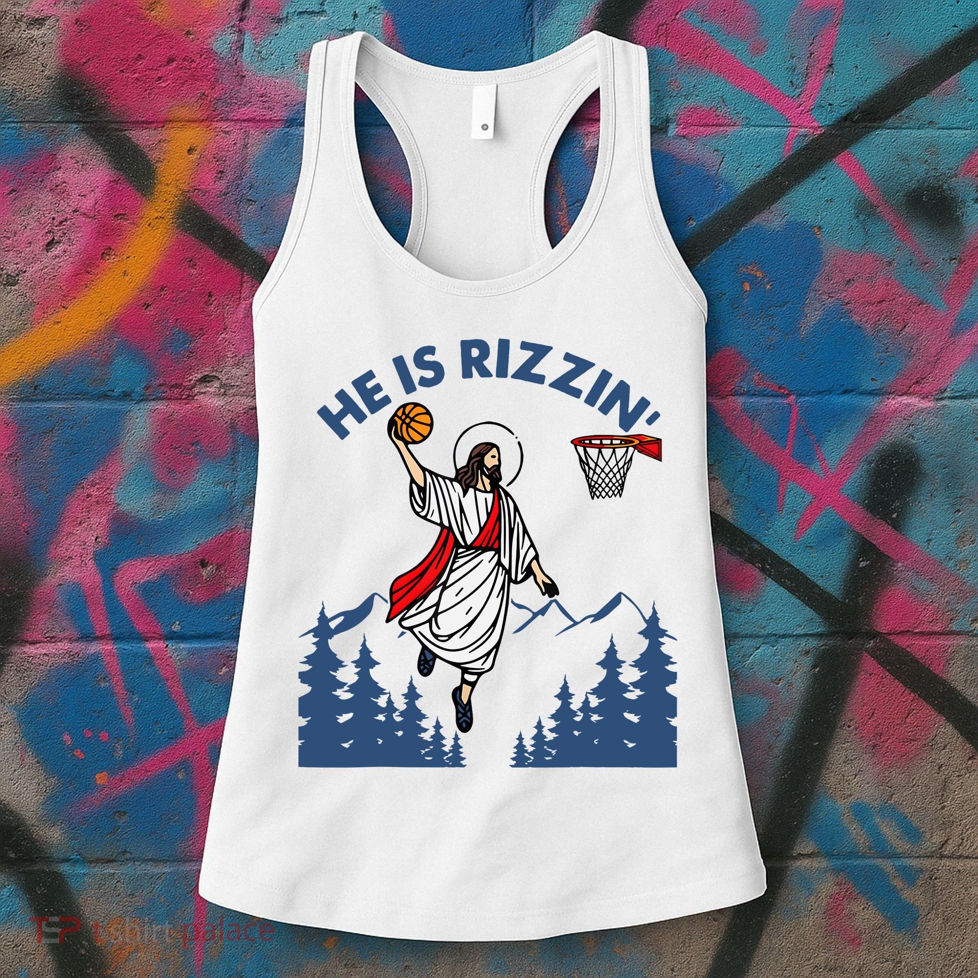 He Is Rizzin Jesus Basketball Easter Religious Women's Tank Top