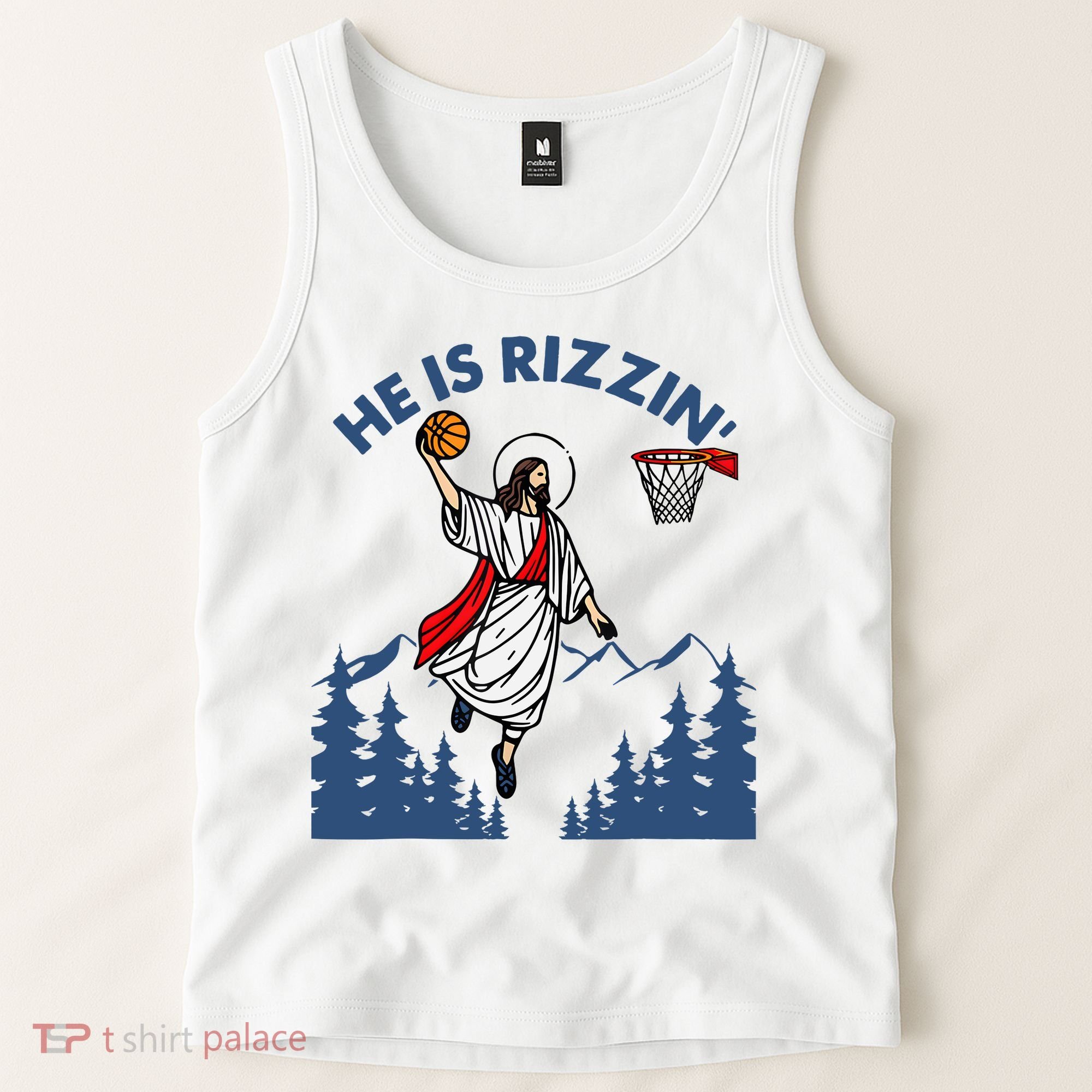 He Is Rizzin Jesus Basketball Easter Religious Tank Top