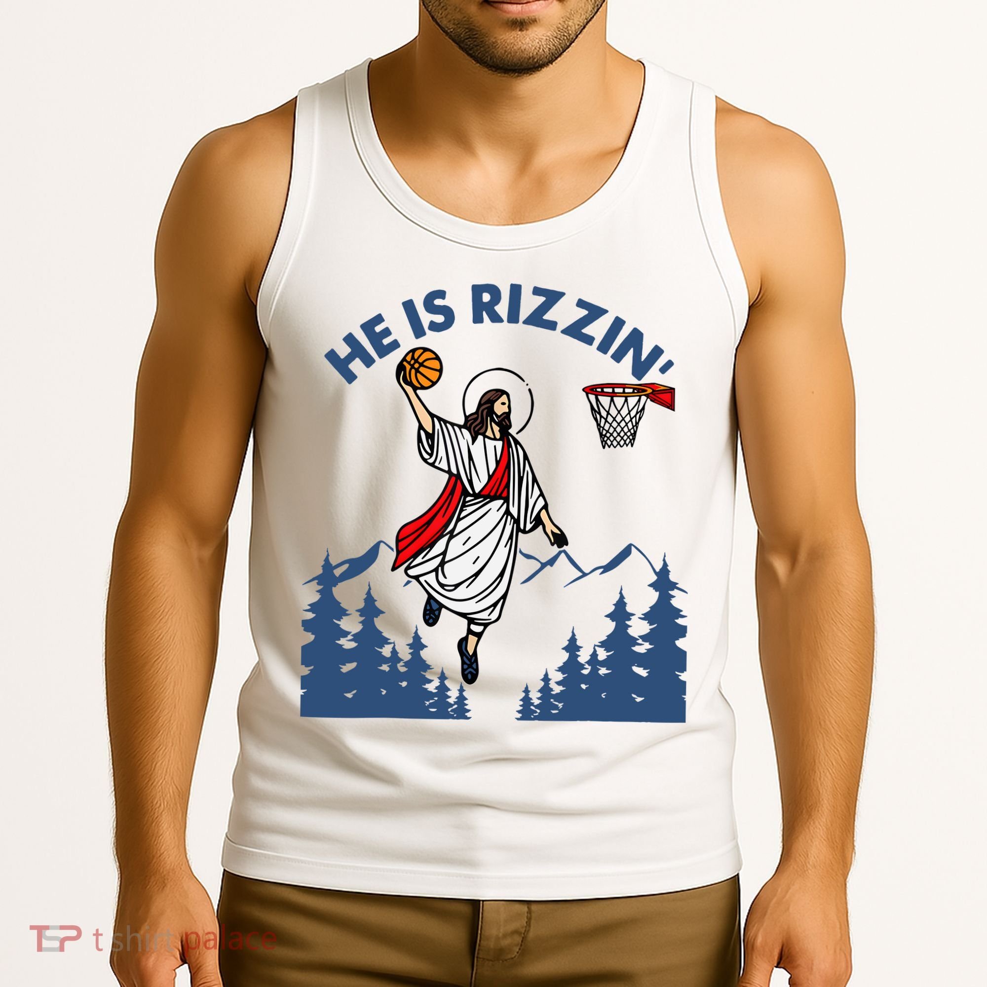 He Is Rizzin Jesus Basketball Easter Religious Tank Top