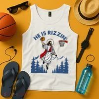 He Is Rizzin Jesus Basketball Easter Religious Tank Top thumb 4