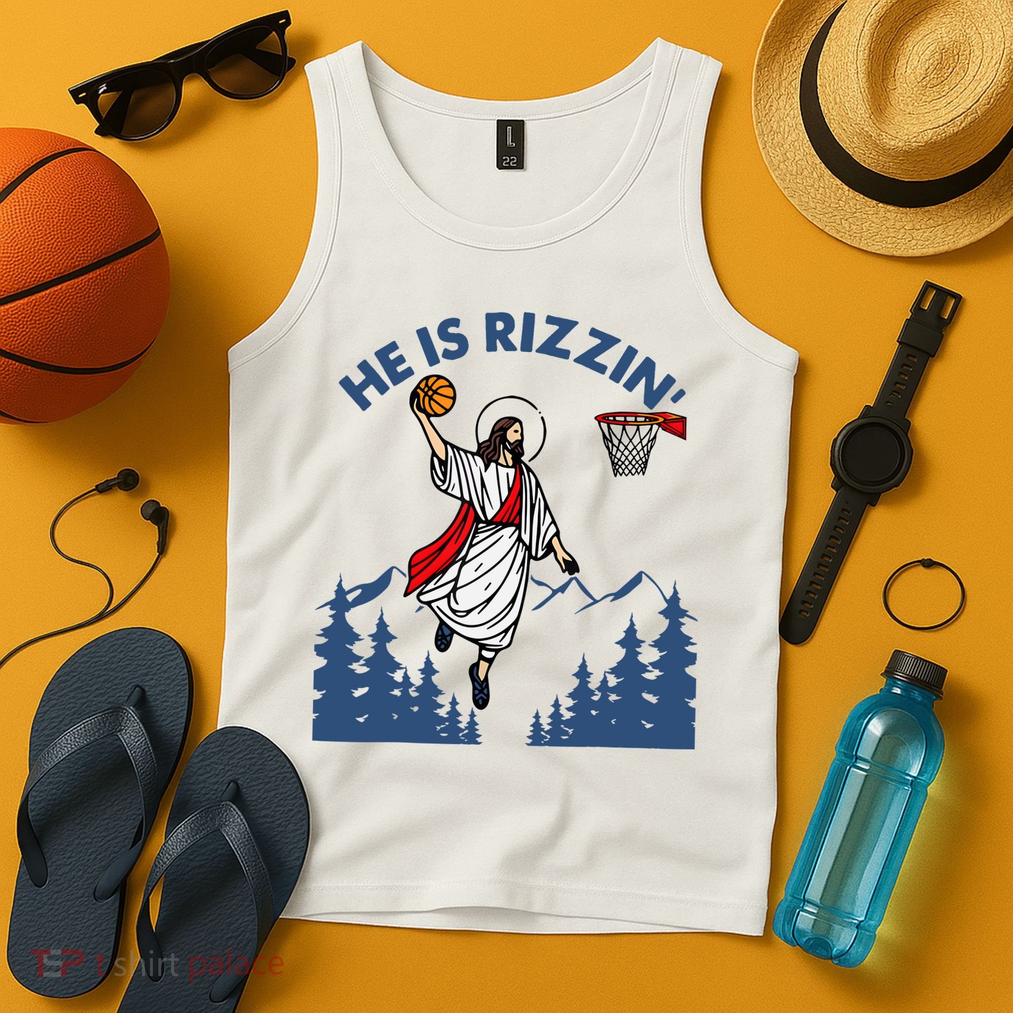 He Is Rizzin Jesus Basketball Easter Religious Tank Top