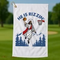 He Is Rizzin Jesus Basketball Easter Religious Golf Towel thumb 1