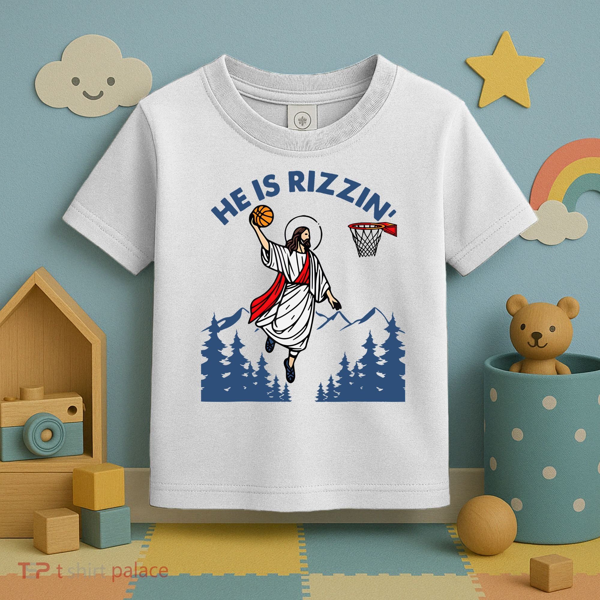 He Is Rizzin Jesus Basketball Easter Religious Toddler T-Shirt