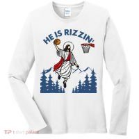 He Is Rizzin Jesus Basketball Easter Religious Women's Long Sleeve Shirt thumb 0
