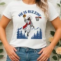 He Is Rizzin Jesus Basketball Easter Religious Women's T-Shirt thumb 2