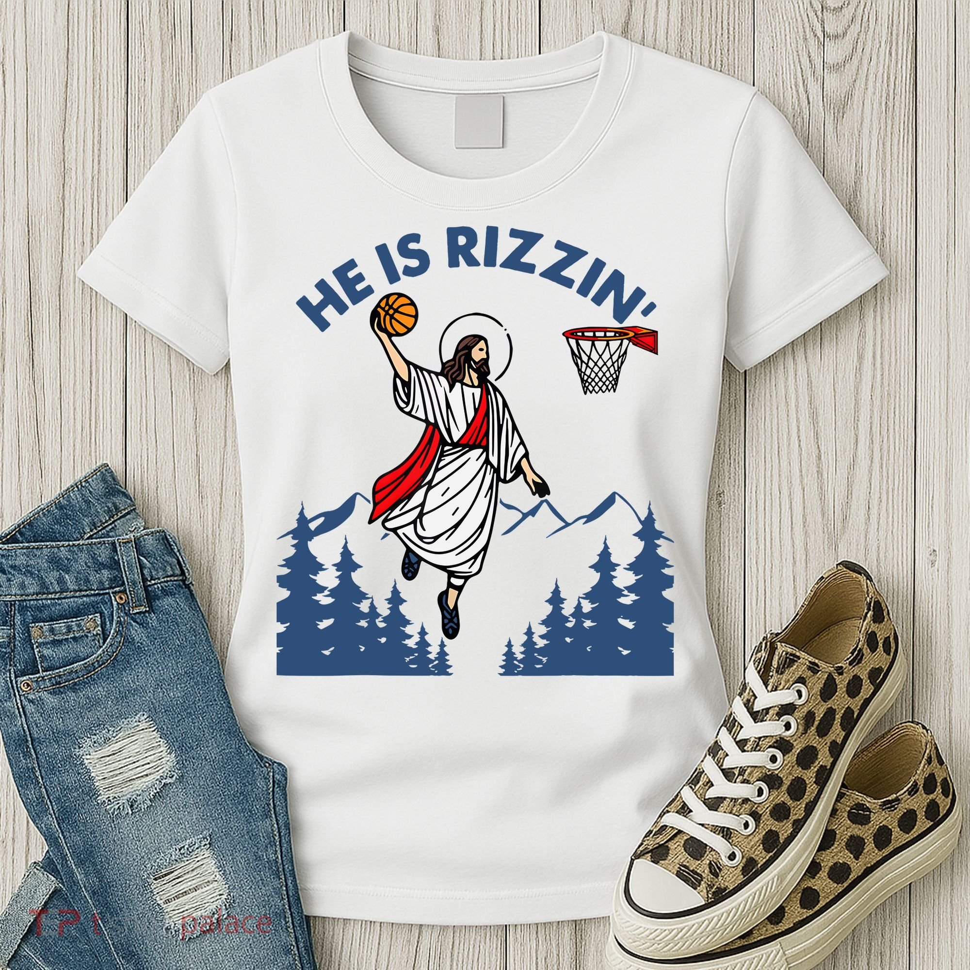 He Is Rizzin Jesus Basketball Easter Religious Women's T-Shirt