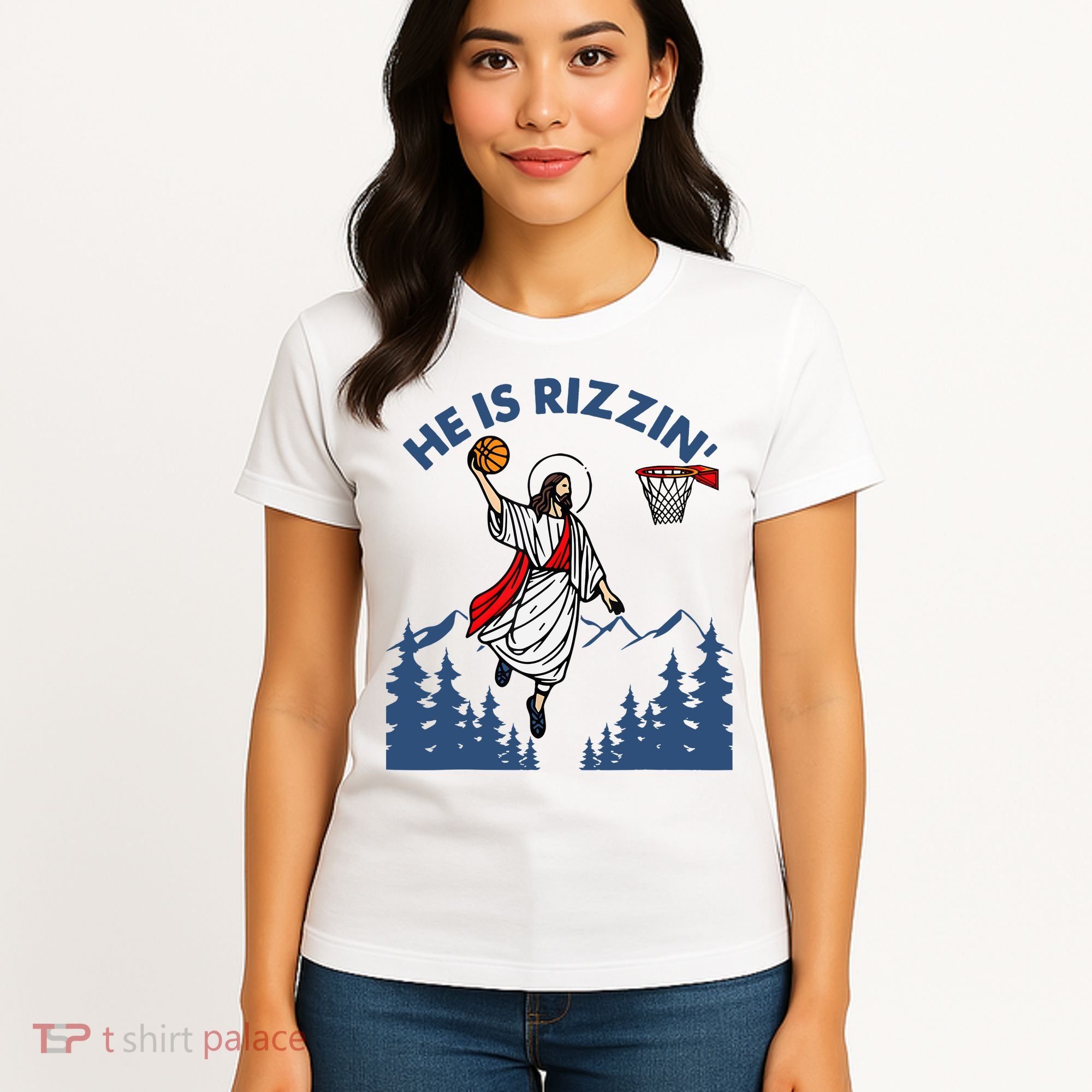 He Is Rizzin Jesus Basketball Easter Religious Women's T-Shirt