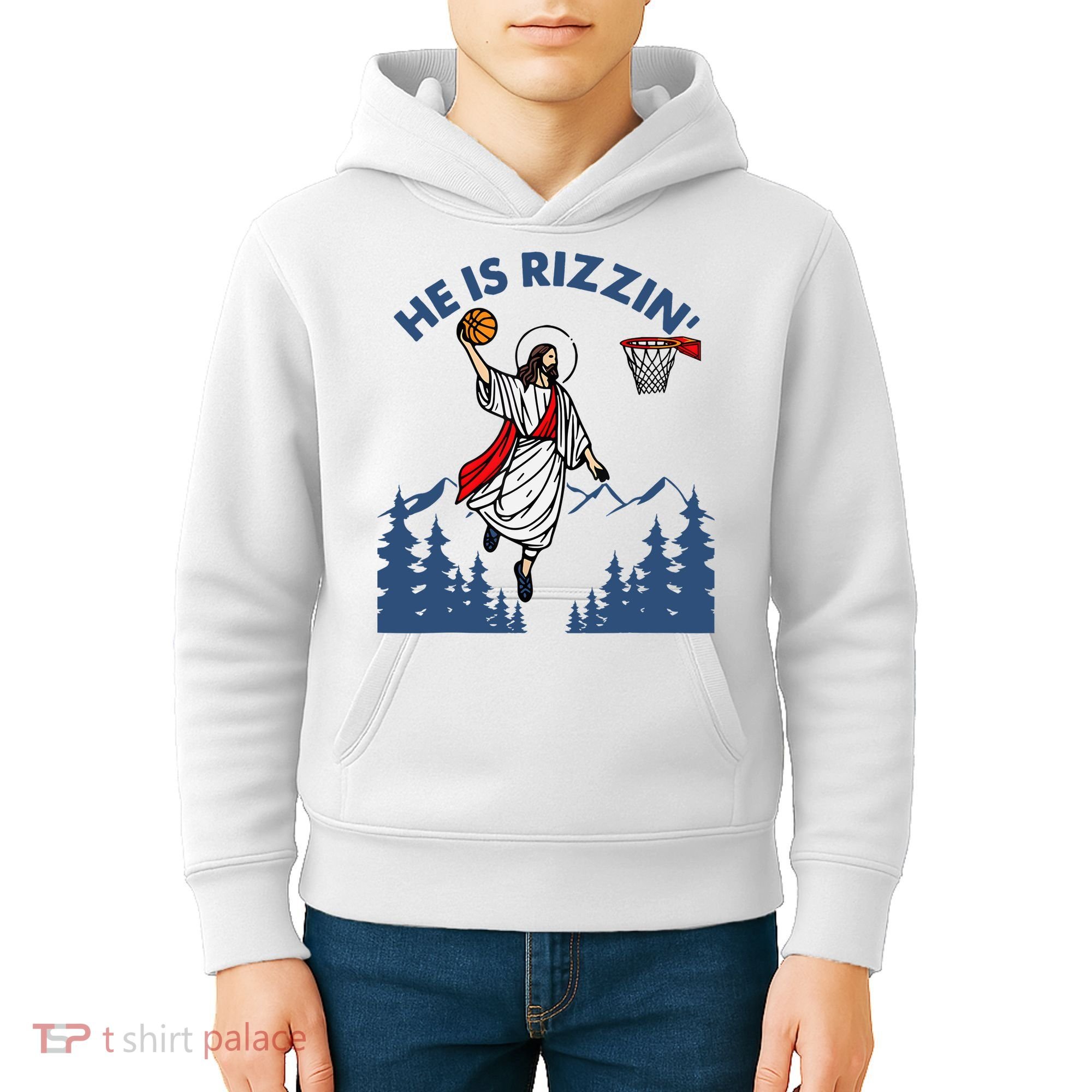 He Is Rizzin Jesus Basketball Easter Religious Kids Hoodie
