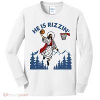 He Is Rizzin Jesus Basketball Easter Religious Kids Long Sleeve Shirt thumb 0