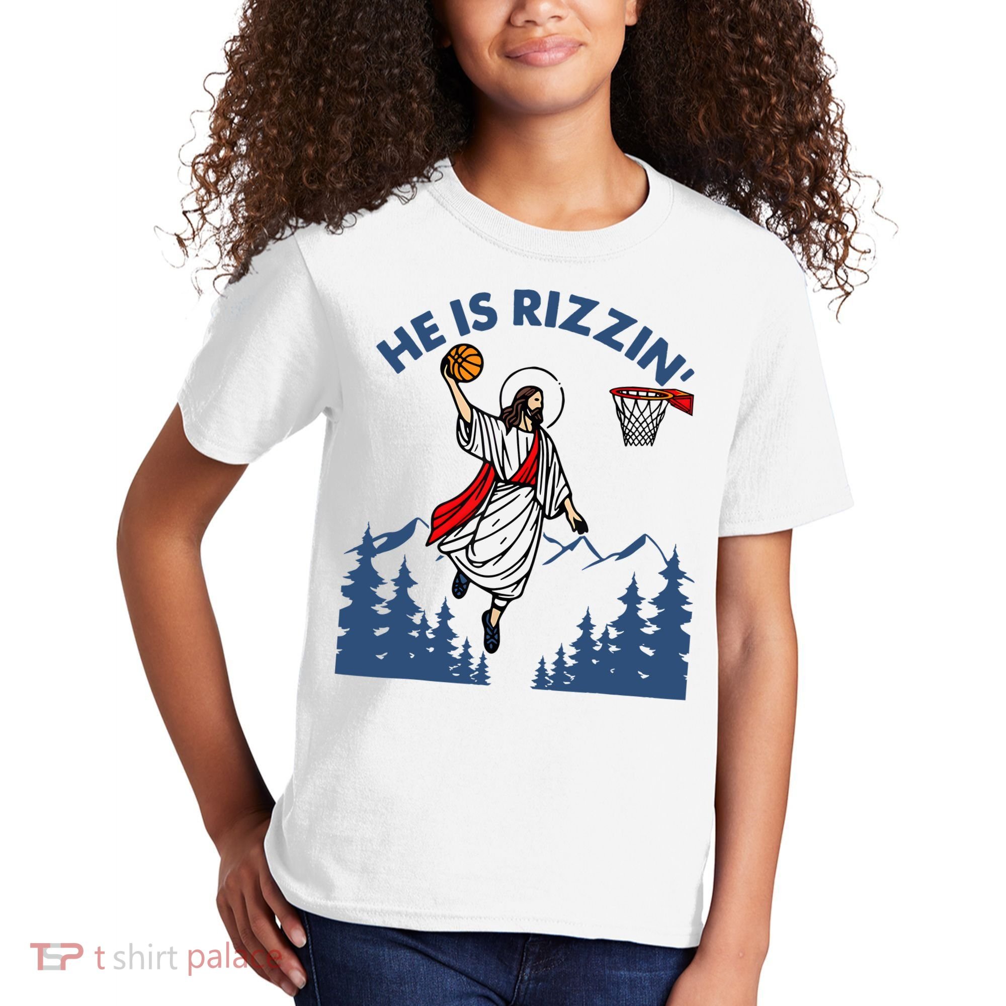 He Is Rizzin Jesus Basketball Easter Religious Kids T-Shirt