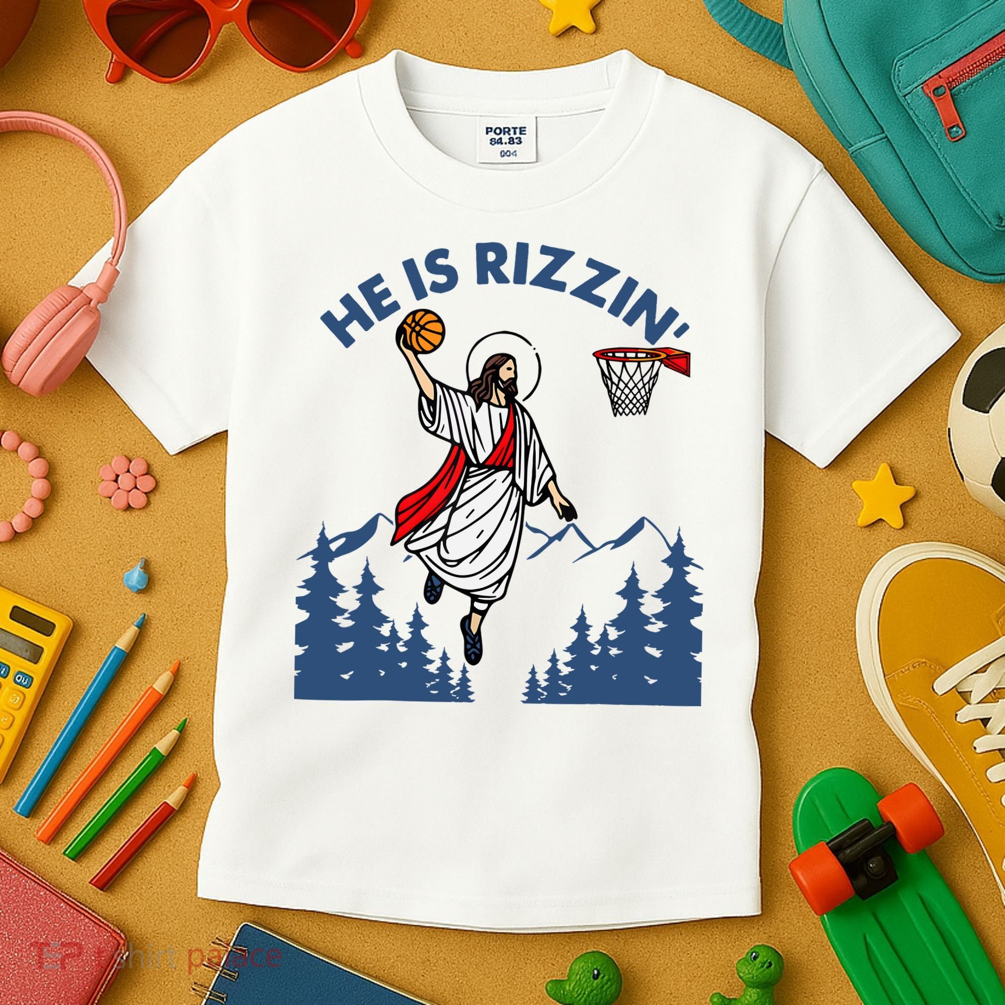 He Is Rizzin Jesus Basketball Easter Religious Kids T-Shirt
