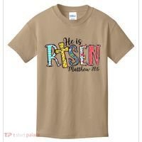 He Is Risen Matthew 286 Jesus Christian Bible Verse Kids T-Shirt thumb 0