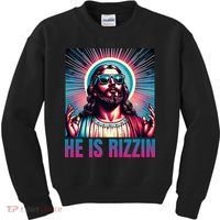 He Is Rizzin Jesus Is Rizzen Kids Sweatshirt thumb 0