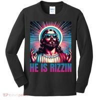 He Is Rizzin Jesus Is Rizzen Kids Long Sleeve Shirt thumb 0