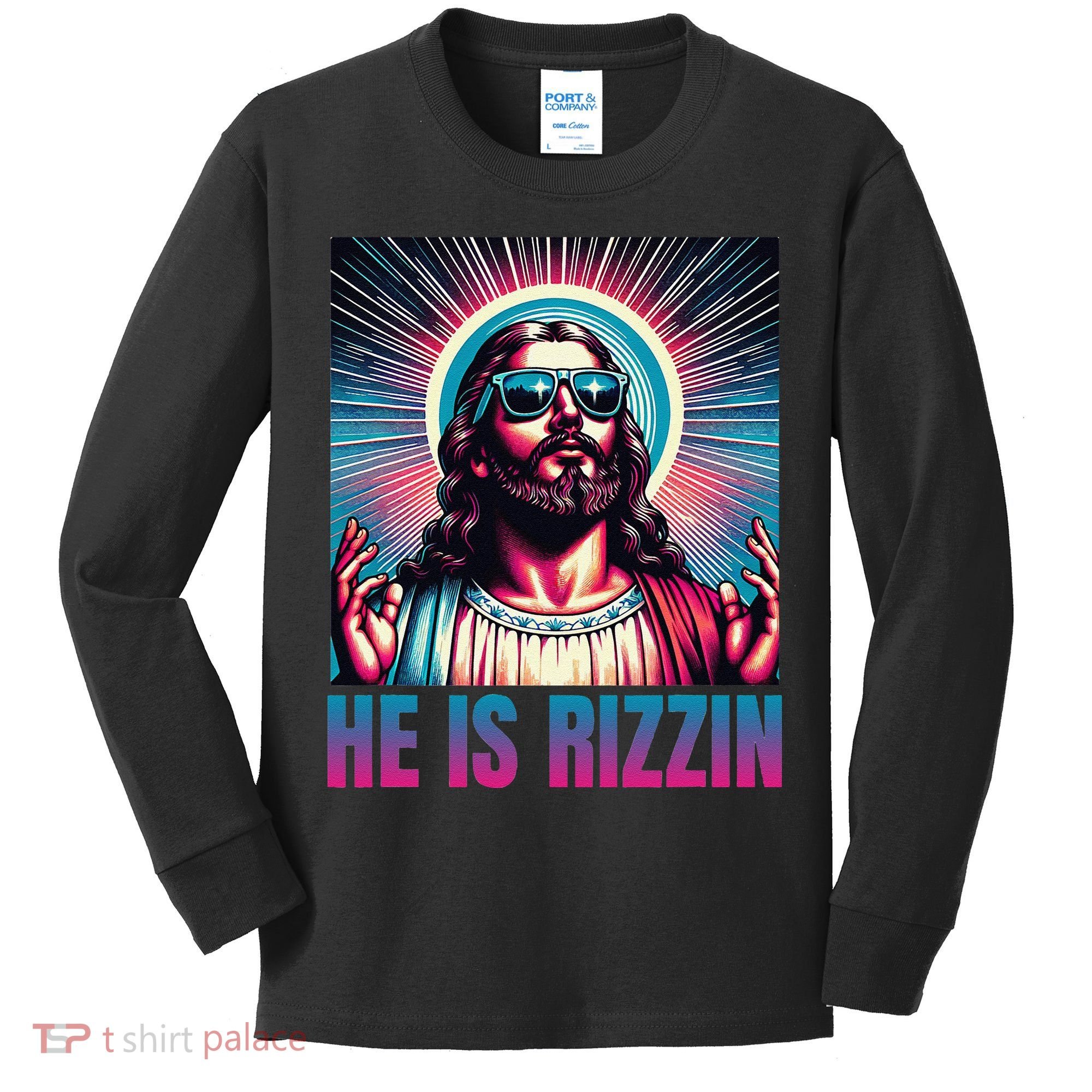 He Is Rizzin Jesus Is Rizzen Kids Long Sleeve Shirt