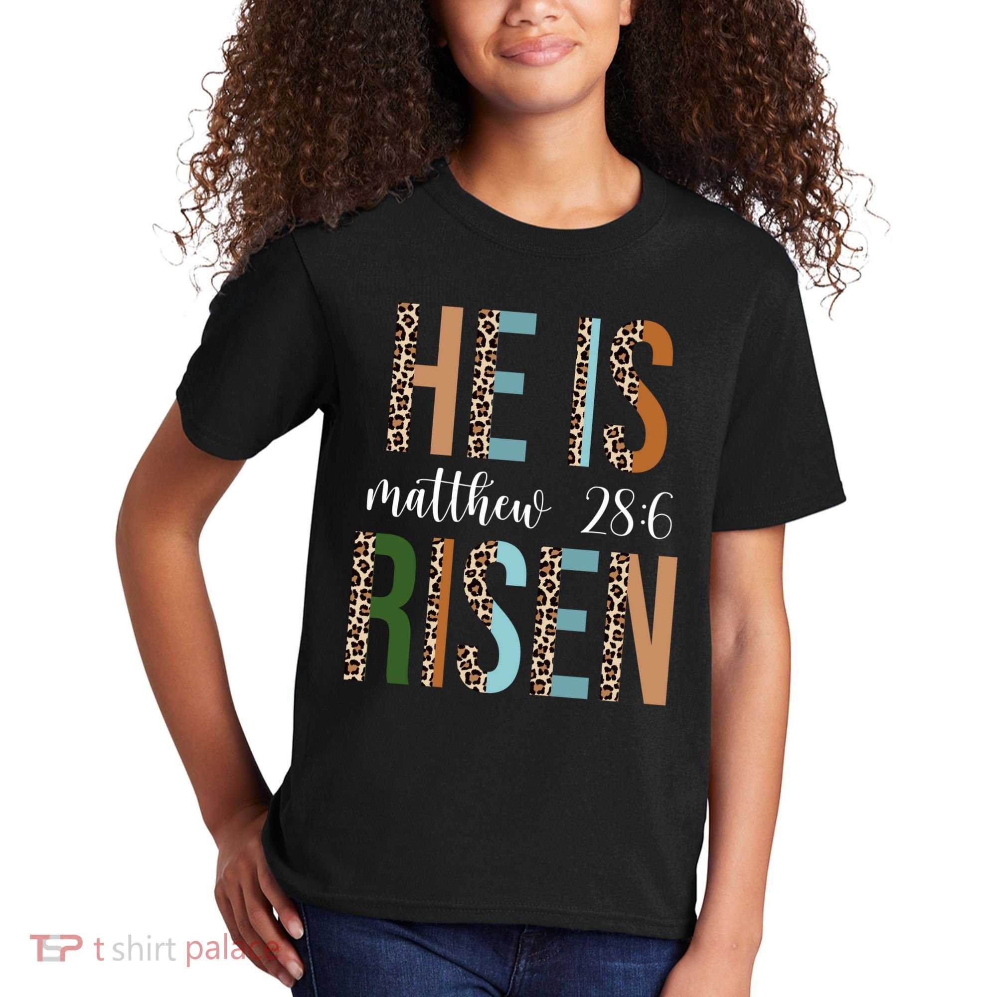 He Is Risen Matthew Bible Verse Kids T-Shirt