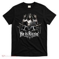 He Is Rizzin' Drummer Jesus Rocks T-Shirt thumb 0