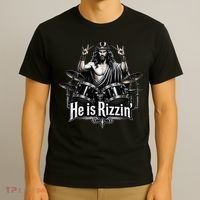 He Is Rizzin' Drummer Jesus Rocks T-Shirt thumb 3
