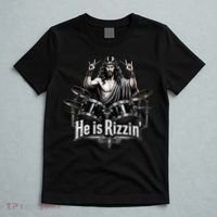 He Is Rizzin' Drummer Jesus Rocks T-Shirt thumb 5