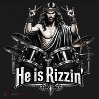 He Is Rizzin' Drummer Jesus Rocks Button thumb 1