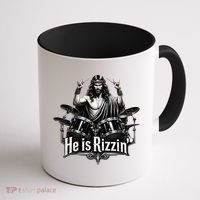He Is Rizzin' Drummer Jesus Rocks Coffee Mug thumb 1