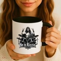 He Is Rizzin' Drummer Jesus Rocks Coffee Mug thumb 3