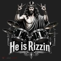 He Is Rizzin' Drummer Jesus Rocks Beanie thumb 2