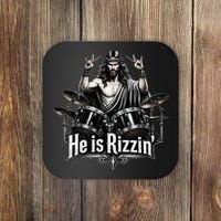 He Is Rizzin' Drummer Jesus Rocks Coaster thumb 0