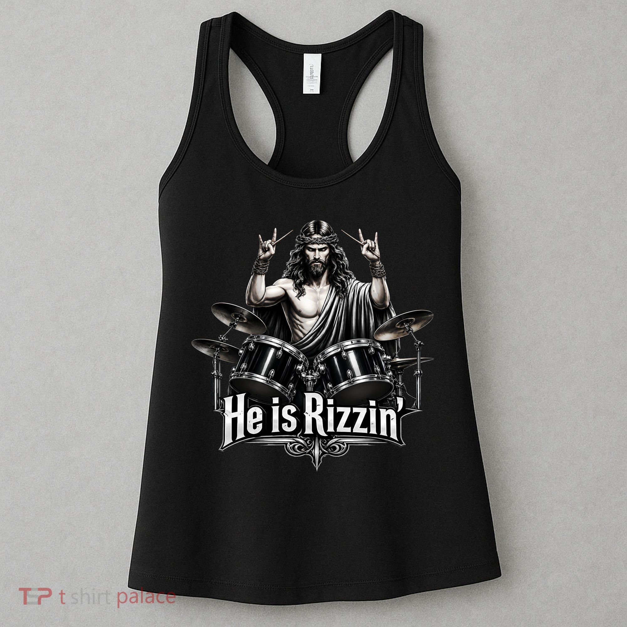 He Is Rizzin' Drummer Jesus Rocks Women's Tank Top