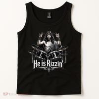 He Is Rizzin' Drummer Jesus Rocks Tank Top thumb 2