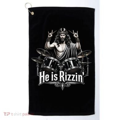 He Is Rizzin' Drummer Jesus Rocks Golf Towel