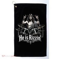 He Is Rizzin' Drummer Jesus Rocks Golf Towel thumb 0