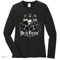 He Is Rizzin' Drummer Jesus Rocks Women's Long Sleeve Shirt thumb 0