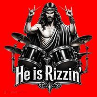 He Is Rizzin' Drummer Jesus Rocks Santa Hat thumb 1
