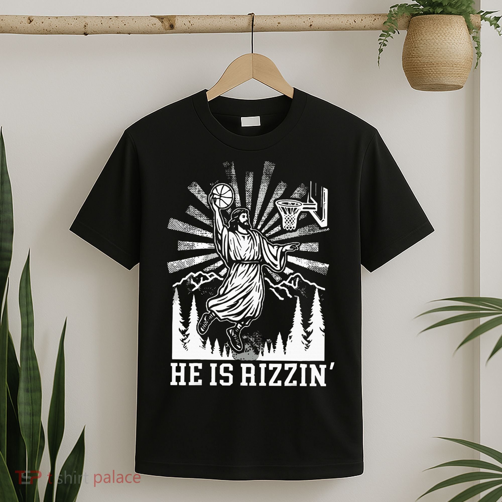 He Is Rizzin Funny Jesus Basketball Christian Religious T-Shirt