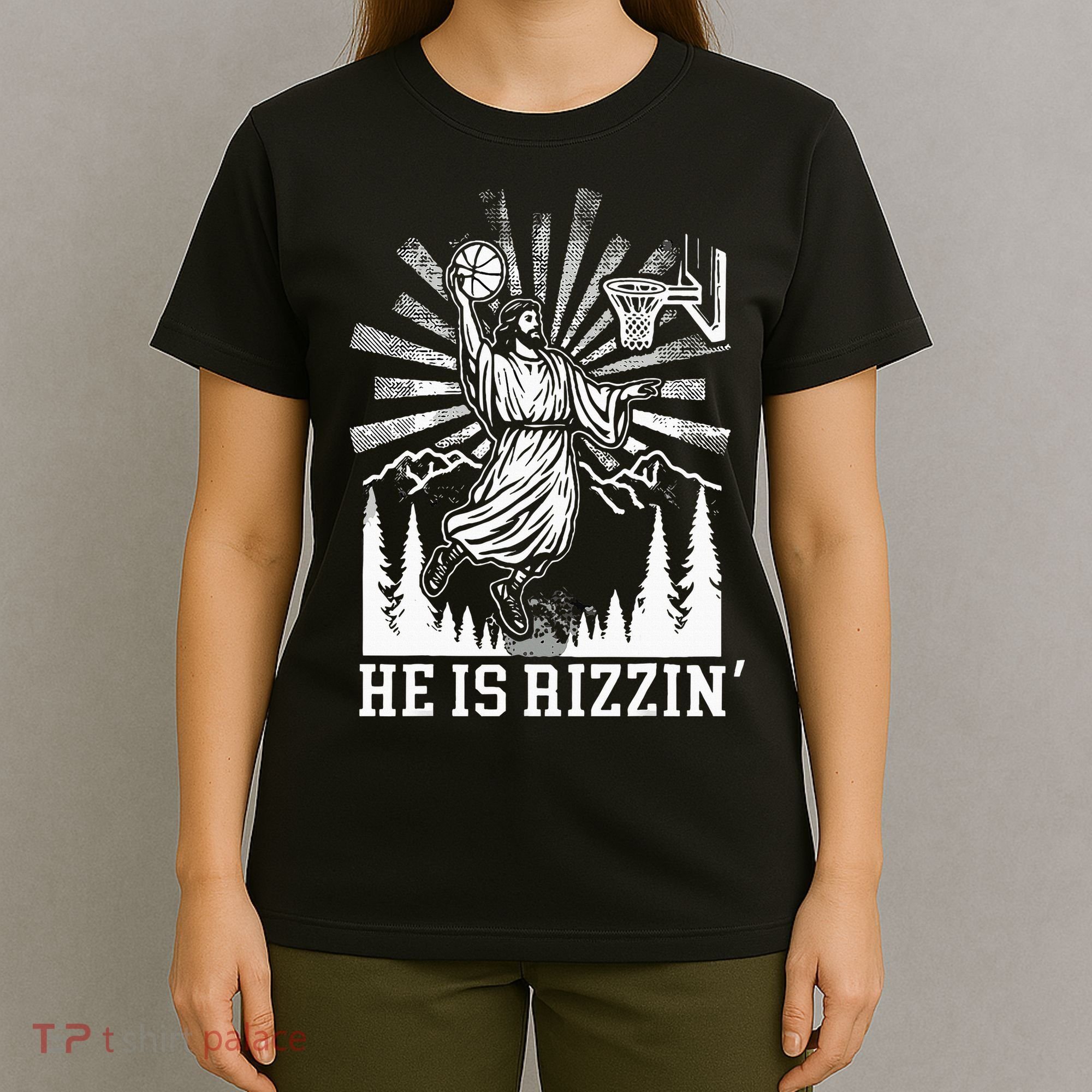 He Is Rizzin Funny Jesus Basketball Christian Religious T-Shirt
