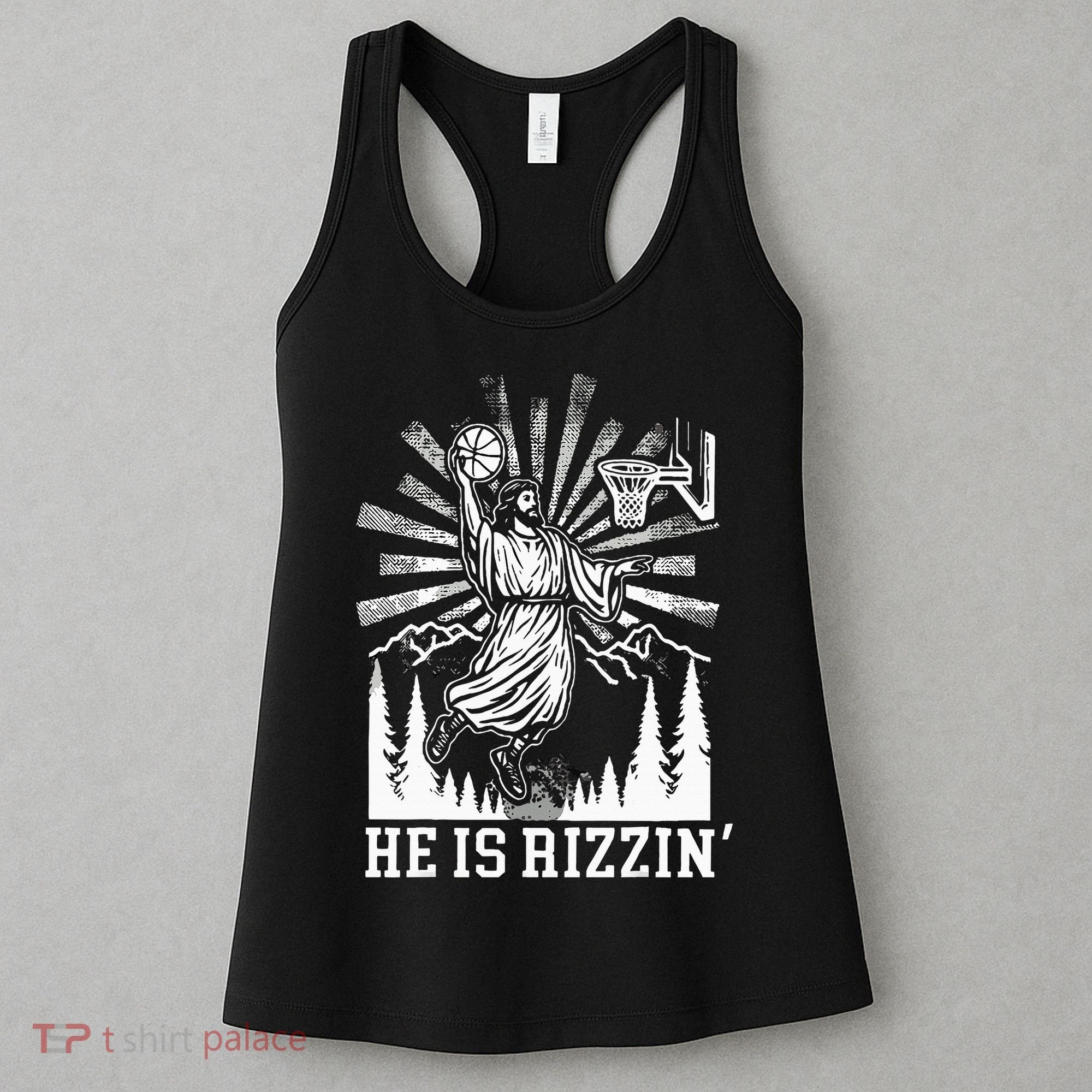 He Is Rizzin Funny Jesus Basketball Christian Religious Women's Tank Top