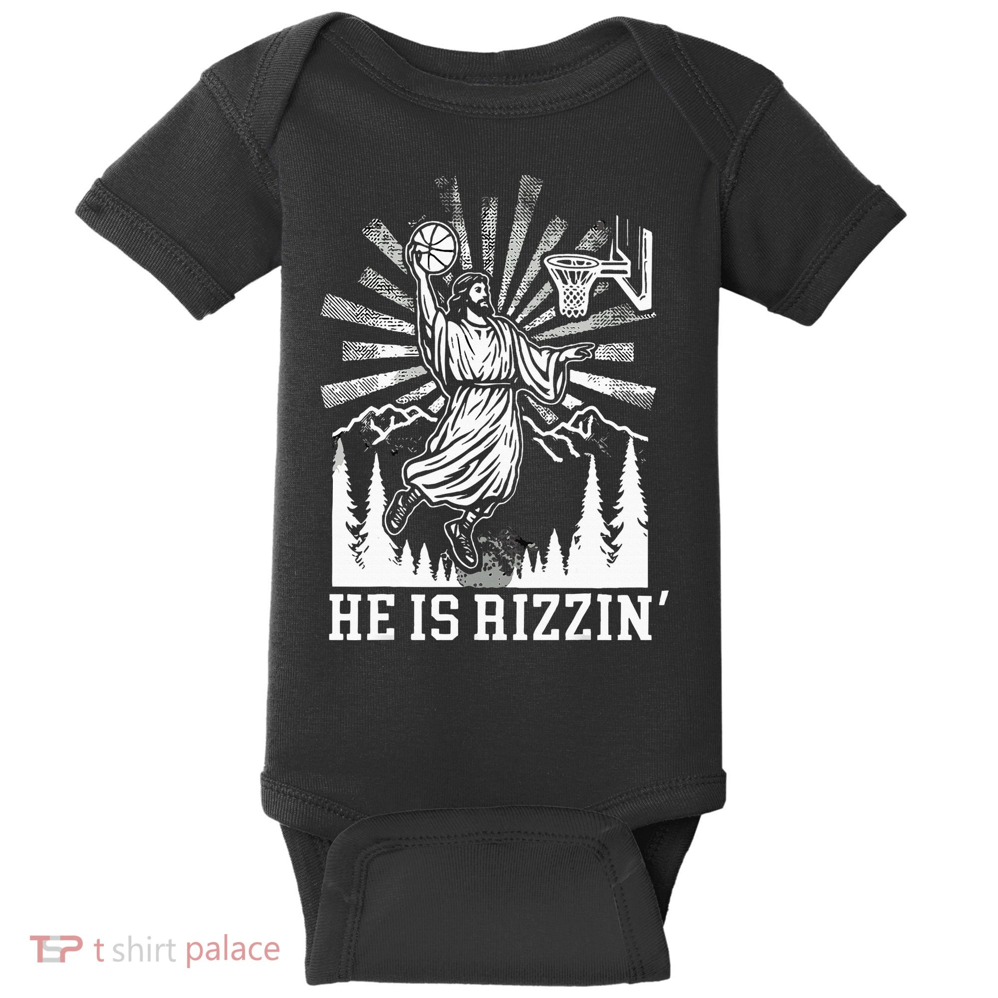 He Is Rizzin Funny Jesus Basketball Christian Religious Baby Bodysuit