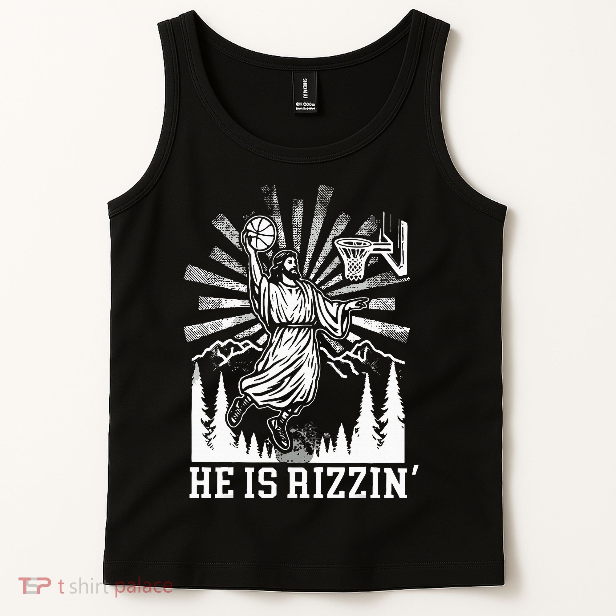 He Is Rizzin Funny Jesus Basketball Christian Religious Tank Top