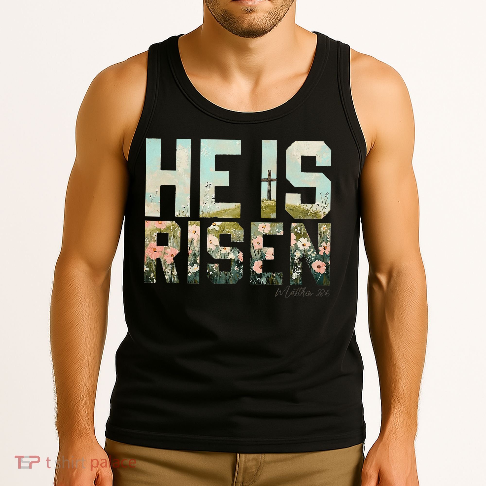 He Is Risen Boho Easter Christian Jesus Gift Tank Top