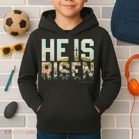 He Is Risen Boho Easter Christian Jesus Gift Kids Hoodie thumb 2