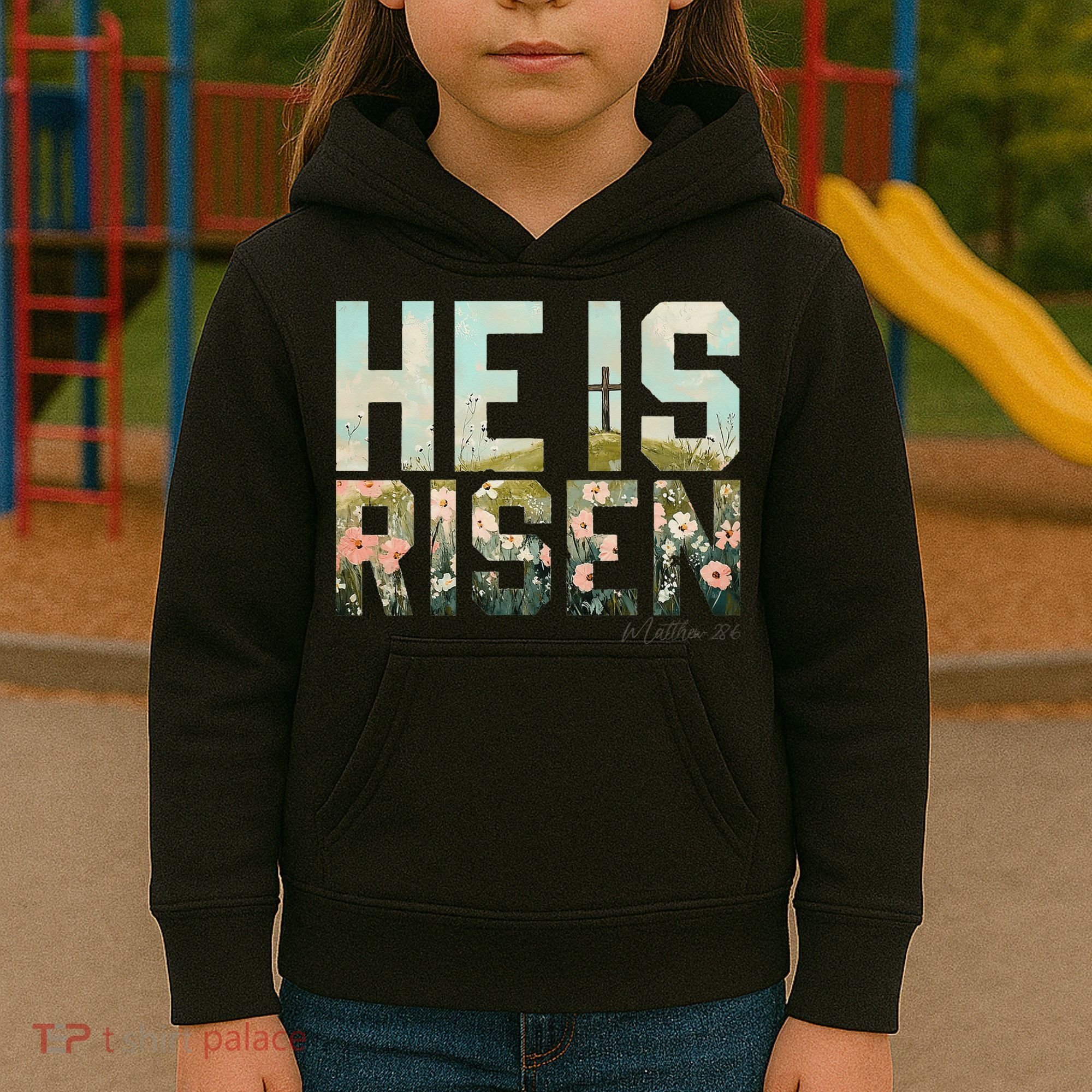 He Is Risen Boho Easter Christian Jesus Gift Kids Hoodie