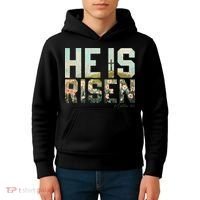He Is Risen Boho Easter Christian Jesus Gift Kids Hoodie thumb 4