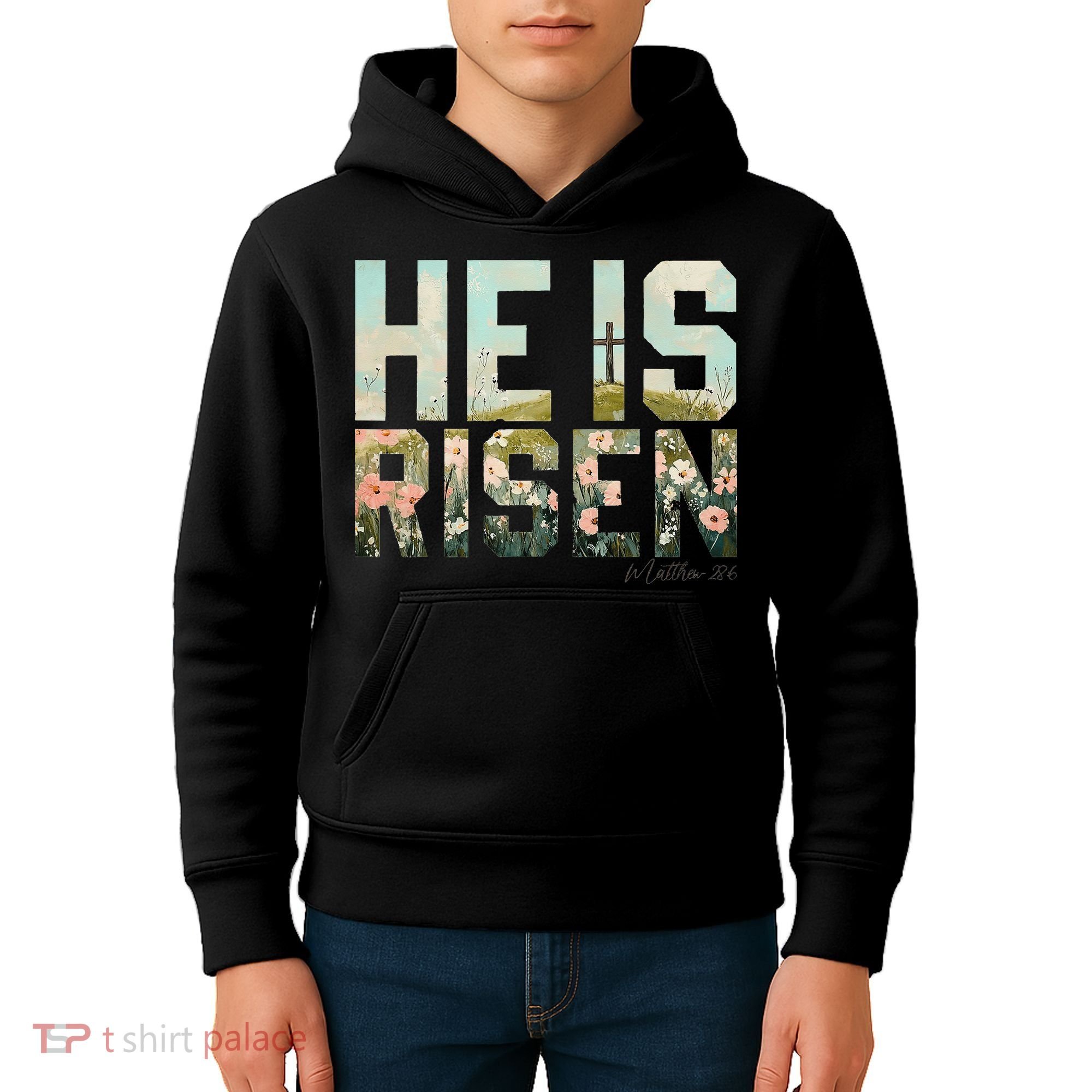 He Is Risen Boho Easter Christian Jesus Gift Kids Hoodie