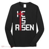 He Is Risen Cross Jesus Easter Christian Religious Men Teens Long Sleeve Shirt thumb 0