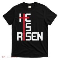 He Is Risen Cross Jesus Easter Christian Religious Men Teens T-Shirt thumb 0